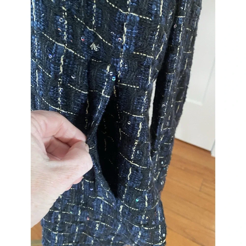 faith connexion Tweed Oversized Hooded Shirt Jacket Metalic Sequence M